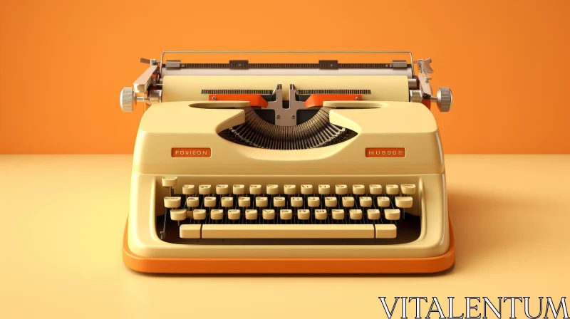 Vintage Typewriter on Orange Background AI Image