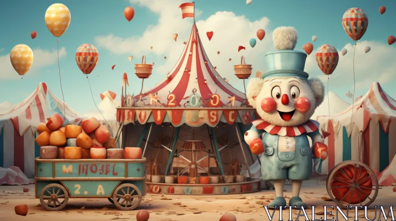 Whimsical Circus Clown 3D Rendering AI Image