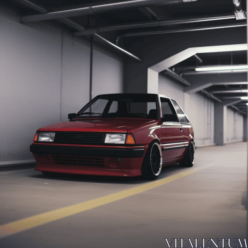 Captivating Red Car in Garage | Anime Aesthetic AI Image