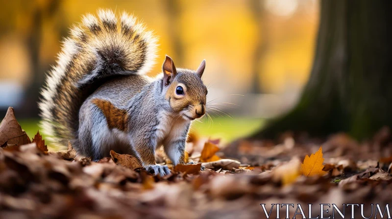 Curious Squirrel Portrait Among Fallen Leaves AI Image