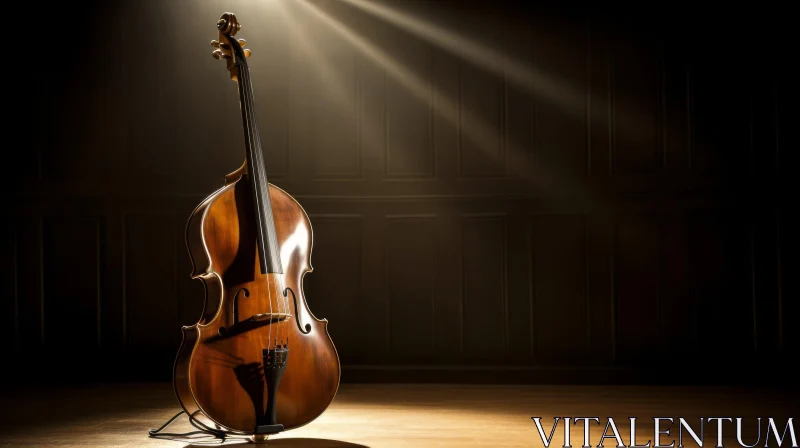 Double Bass on Wooden Floor: Musician Playing Instrument AI Image