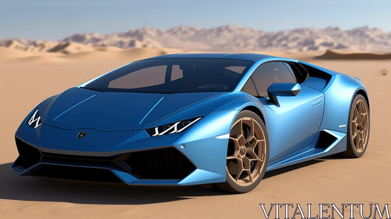 Exquisite Blue Sports Car in the Desert - Hyperrealistic Render AI Image