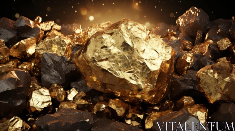 Gold and Black Rocks 3D Rendering AI Image