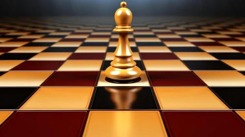 Golden Chess Pawn on Chessboard