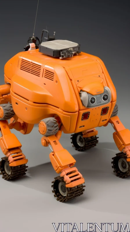 Innovative Orange Robot on Gray Surface AI Image