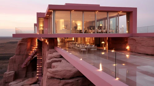 Modern House with Pink Facade on Cliff