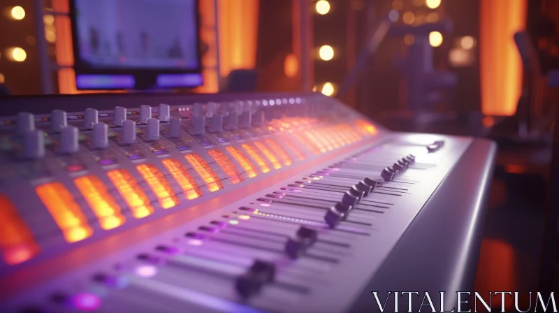 Professional Audio Mixing Console in Dimly Lit Room AI Image