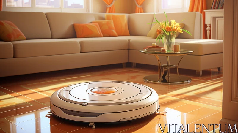 Robot Vacuum Cleaner in Modern Living Room AI Image