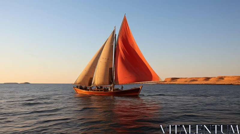Serene Sailing Boat on the Sea AI Image