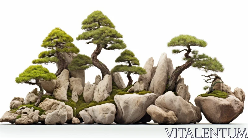 AI ART Tranquil Bonsai Trees Composition