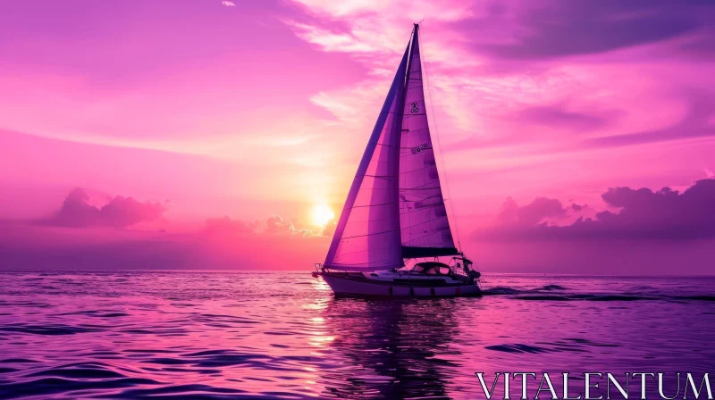 AI ART Tranquil Sailboat Scene at Sunset on Open Ocean