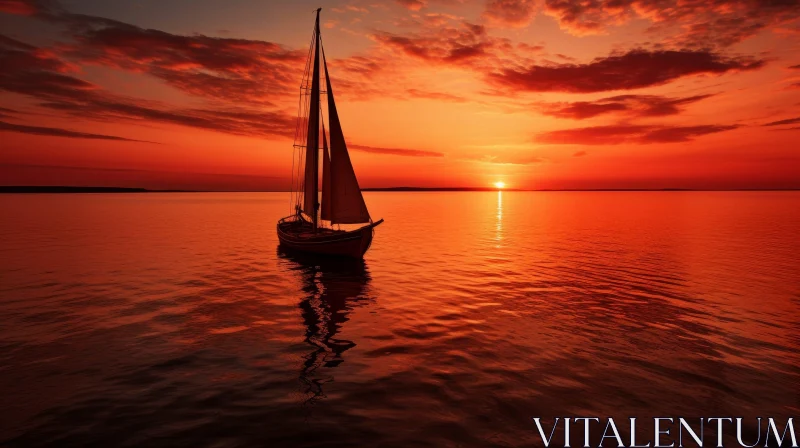 AI ART Tranquil Sunset: Sailing Boat on Calm Sea