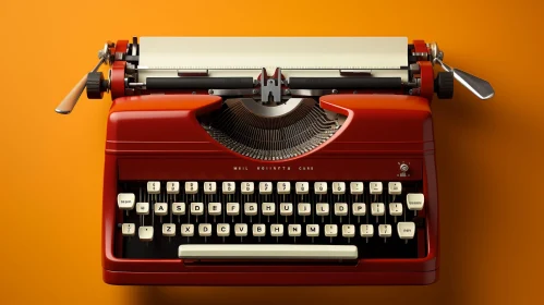 Vintage Red Typewriter on Orange Background