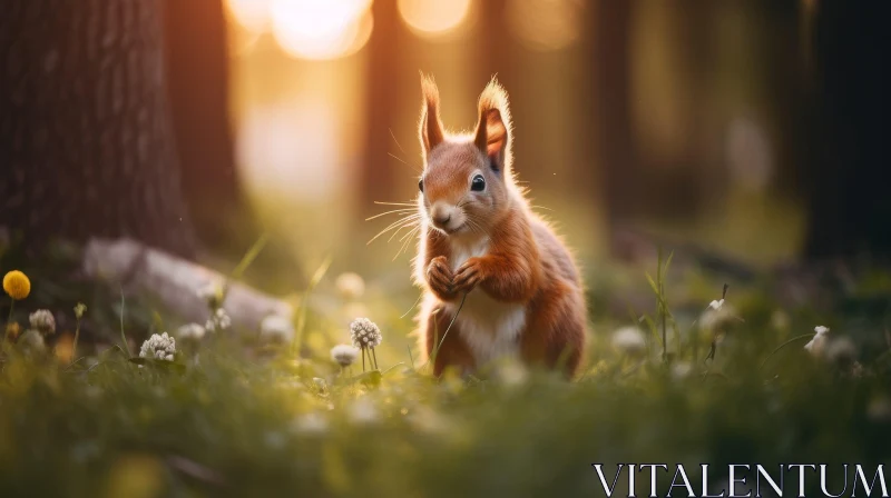 Curious Squirrel Portrait in Field of Flowers AI Image