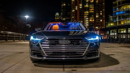Dark Blue Audi A8 City Night Scene