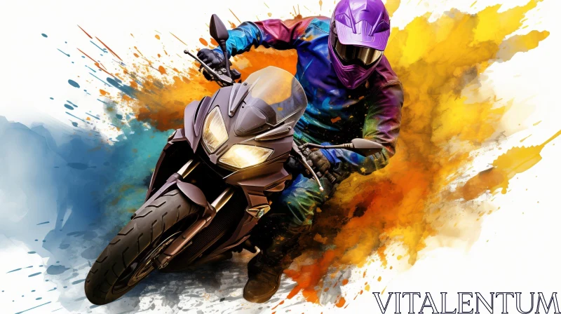 Exciting Motorcyclist Ride in Colorful Scene AI Image