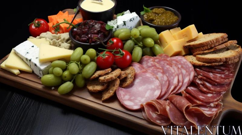 AI ART Exquisite Charcuterie Board with Meats, Cheeses, and Fruits