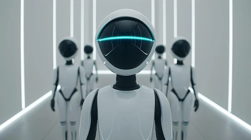 Futuristic White Robots 3D Rendering
