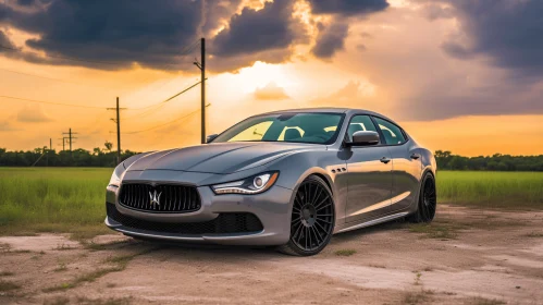 Grey Maserati Parked Next to Sunset | Monochromatic Symmetry