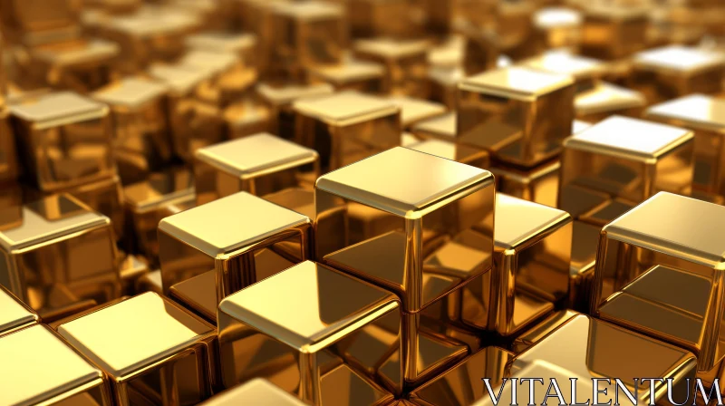 Luxurious Gold Cubes: 3D Rendering AI Image