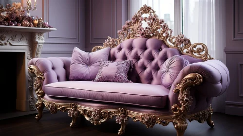 Luxurious Purple Sofa with Golden Elements in Classic Style Room