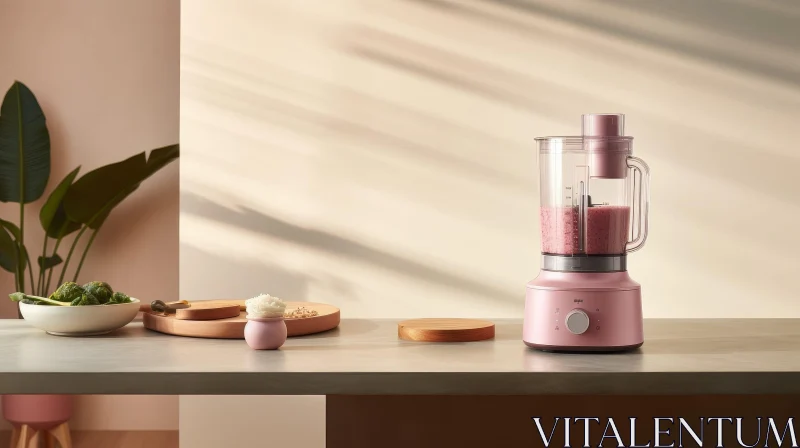 Pink Blender on Gray Kitchen Counter - Household Cooking Appliance AI Image