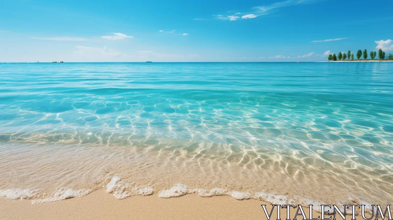 Tranquil Beach Scene: White Sand, Clear Blue Water, Peaceful Vacation AI Image