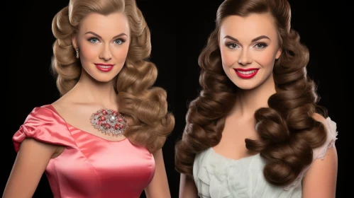 Vintage Hairstyles and Makeup of Two Women
