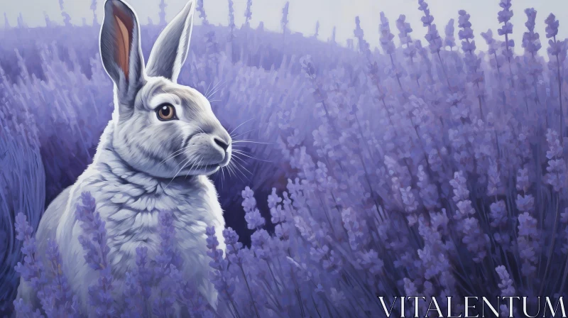 White Rabbit in Lavender Field Digital Painting AI Image