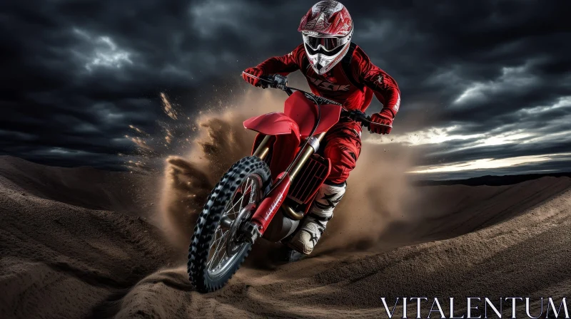 Adrenaline Rush: Dirt Bike Rider Jumping Over Sand Dune AI Image