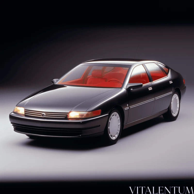 Captivating 1980s Style: Sleek Black Car on Dark Surface AI Image