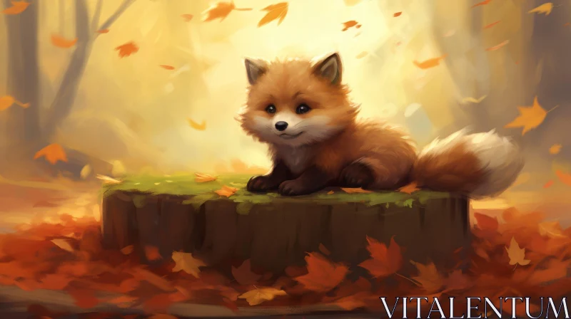 Friendly Cartoon Fox in Autumn Forest AI Image
