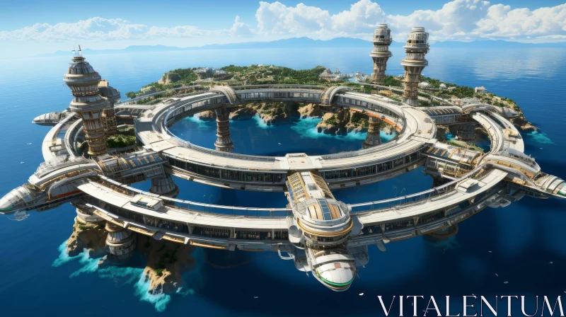 AI ART Futuristic Ring-Shaped Island Cityscape