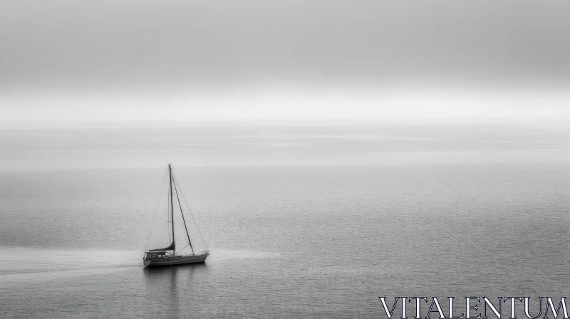 AI ART Mysterious Black and White Sailing Boat in Calm Sea