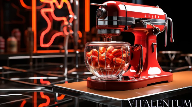 AI ART Red Stand Mixer with Tomatoes - Kitchen Scene