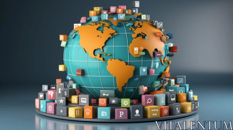 Social Media and Technology Fusion - 3D Globe Rendering AI Image