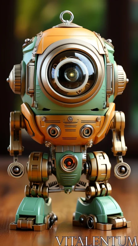 Steampunk Metal Robot with Camera Lens AI Image