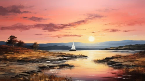Tranquil Sunset Painting Over Lake