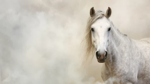 White Horse Portrait in Dusty Atmosphere