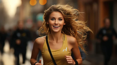 Young Woman Running Down City Street - Urban Happiness