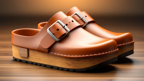 Brown Leather Clogs with Wooden Sole - Stylish Footwear for Any Occasion