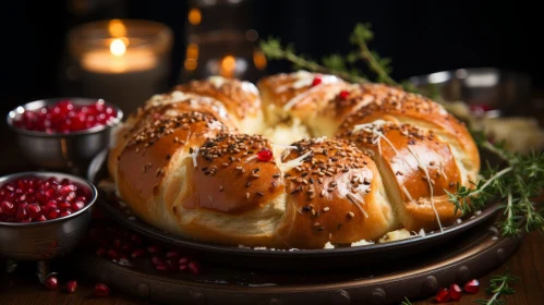 Cheese Bread Wreath with Sesame and Pomegranate Seeds