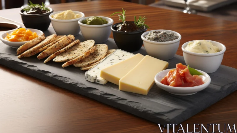 Delicious Cheese and Dip Platter on Slate Board AI Image