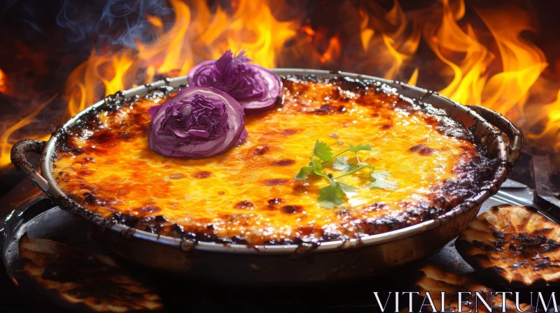 Delicious Cheesy Lasagna on Fire - Culinary Delight AI Image