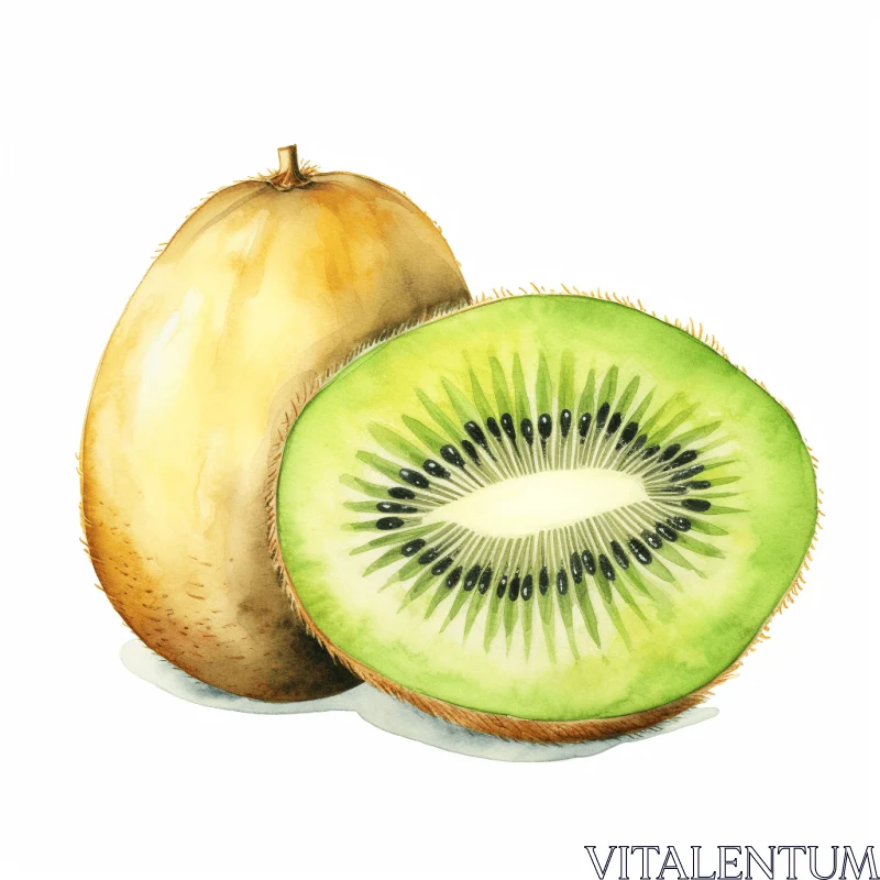 Kiwi Fruit Watercolor Illustration: Hyperrealistic Composition in Green and Beige AI Image