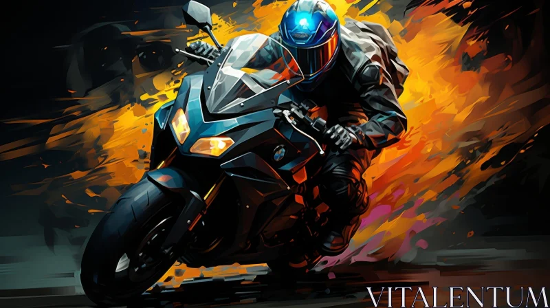 AI ART Motorcyclist on Black and Blue Sport Bike | Dynamic Art