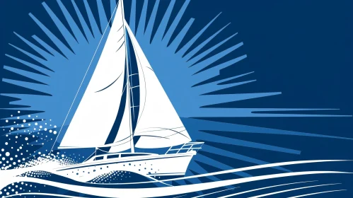 Sailboat Vector Illustration on Blue Background
