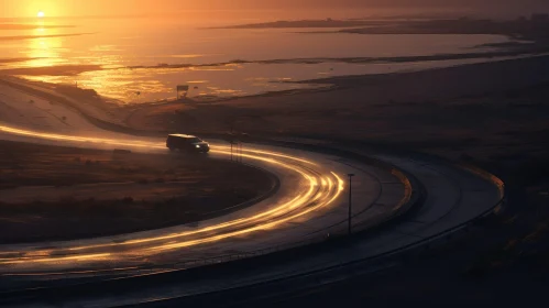 Serene Sunset Drive: Digital Car Painting
