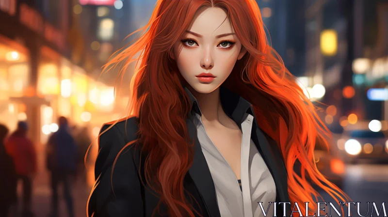 AI ART Serious Young Woman Portrait in City Setting