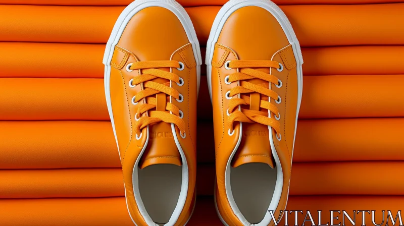 AI ART Stylish Orange Leather Sneakers on Towels